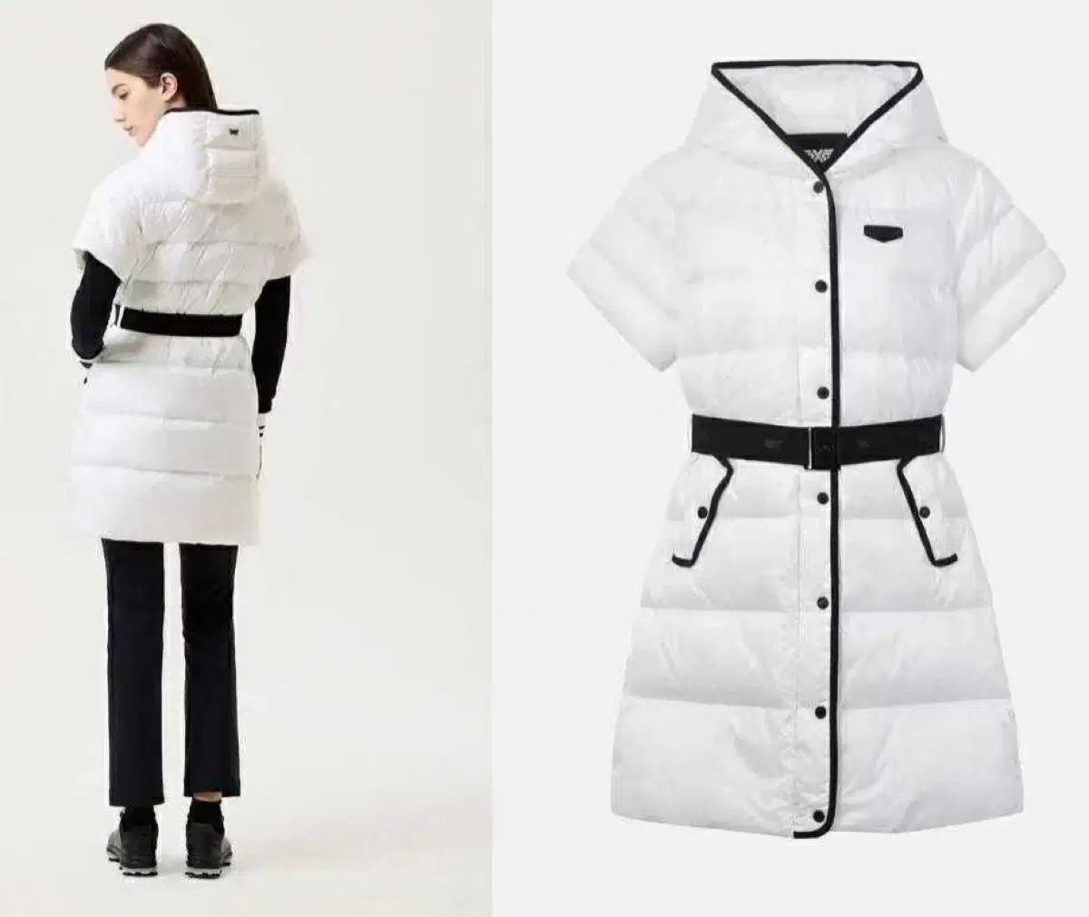 PXG 白 半袖 キルティング ダウン コート