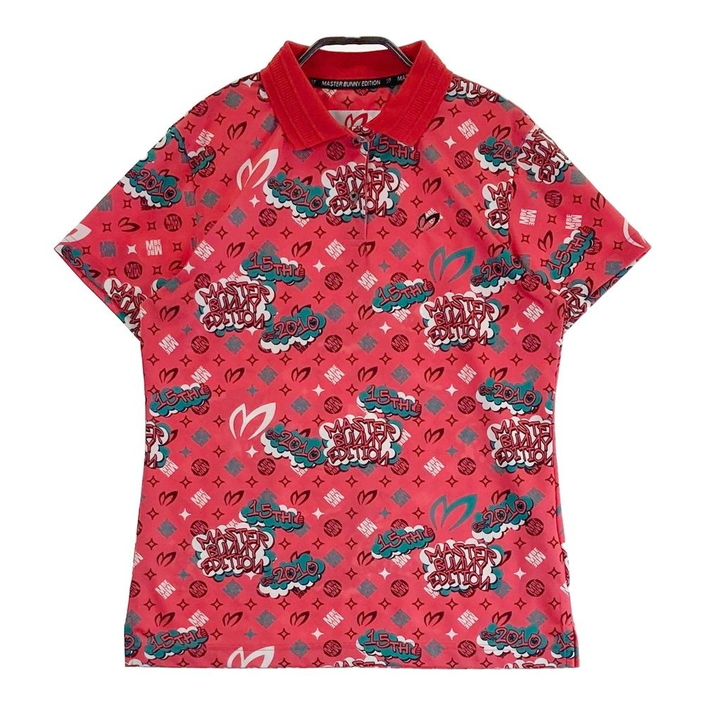 サイズ 1 MASTER BUNNY EDITION マスターバニーエディション モデル 15周年 半袖ポロシャツ ロゴ刺繍 総柄 レッド系 240101477430 ゴルフウェア レディース ストスト