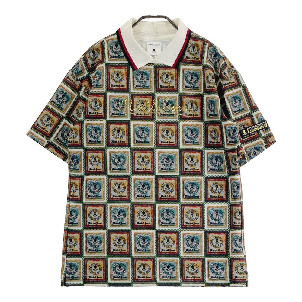 サイズ 46 MARK-LONA マークアンドロナ モデル 襟付 半袖Tシャツ 総柄 グリーン系 240101488232 ゴルフウェア メンズ ストスト