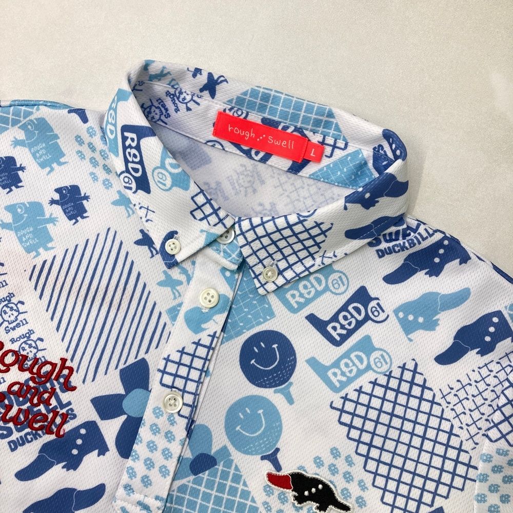 サイズ L ROUGH-SWELL ラフアンドスウェル モデル 半袖ポロシャツ ボタンダウン 総柄 ホワイト系 240101500427 ゴルフウェア レディース ストスト LLC-HASEGAWATOSO_COM