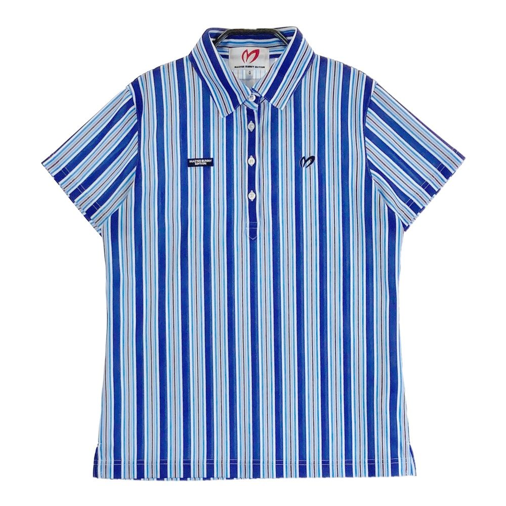 サイズ 0 MASTER BUNNY EDITION マスターバニーエディション モデル 半袖ポロシャツ ストライプ柄 ブルー系 240101508990 ゴルフウェア レディース ストスト