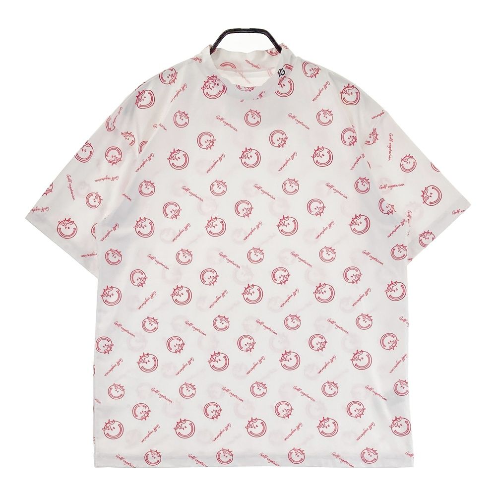 サイズ 5 PEARLY GATES パーリーゲイツ モデル ハイネック半袖Tシャツ 総柄 ニコちゃん ホワイト系 ゴルフウェア メンズ ストスト