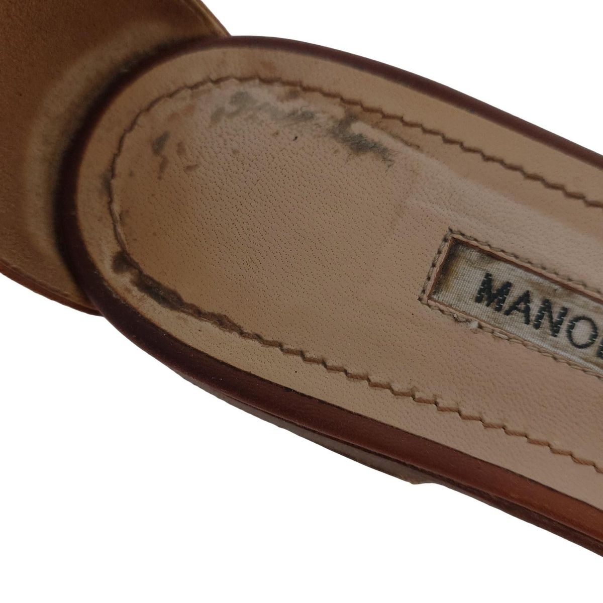  MANOLO BLAHNIK マノロブラニク フラットシューズ 35 1 2 レディース - ブラウン アウトソール張替済 レザー フラットシューズ バレエシューズ パンプス