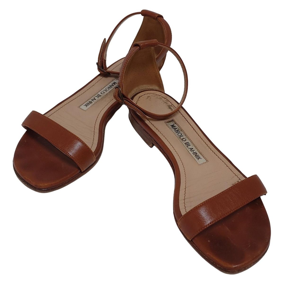 MANOLO BLAHNIK マノロブラニク フラットシューズ 35 1 2 レディース - ブラウン アウトソール張替済 レザー