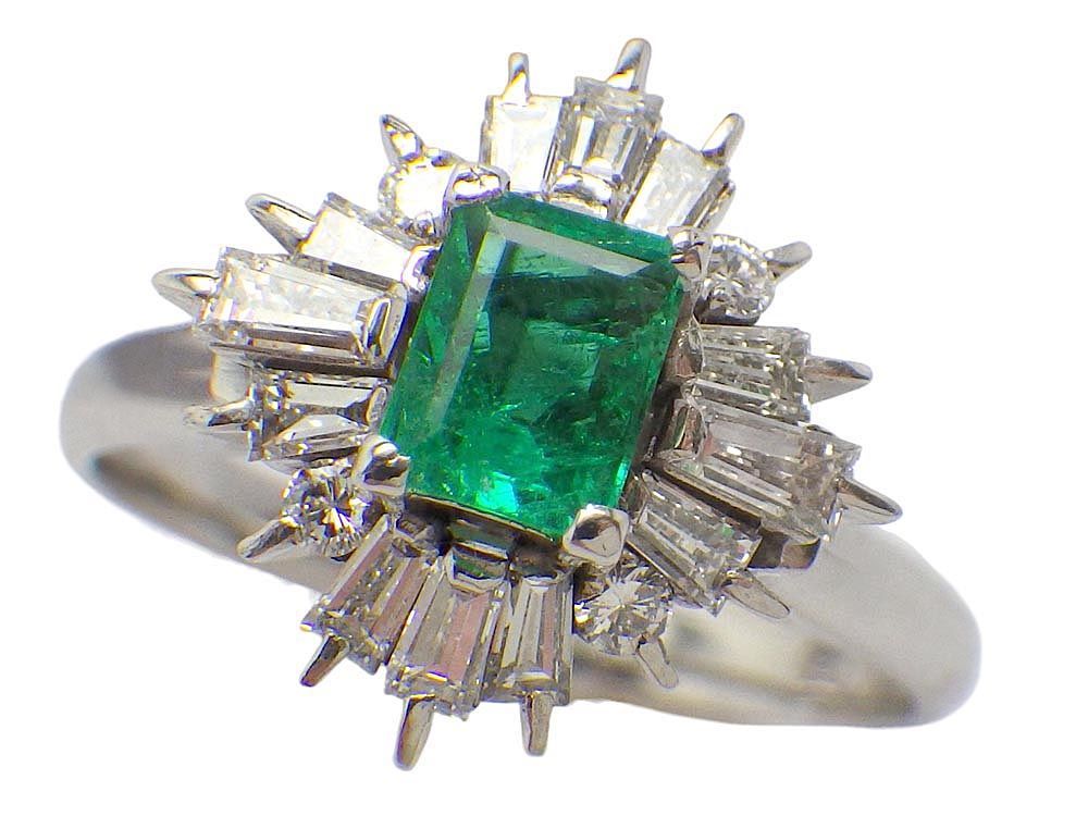 エメラルド ダイヤモンドリング Pt900 6.27g 16号 GRJソーティング付き Jewelry Emerald0.46ct DIa0.63ct Ring