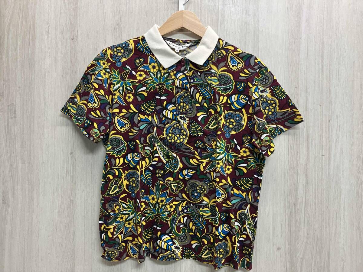Christian Dior Sports 半袖ポロシャツ サイズM ボルドー系 植物柄 ペイズリー風