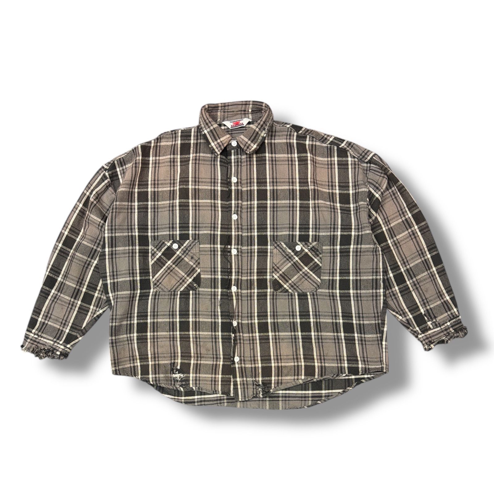 参考上代95700円 SAINT MICHAEL 24AW FRANNEL SHIRT フランネルシャツ 長袖シャツ チェック柄 セントマイケル SM-YS1-0000-023 グレー XL 93565A4