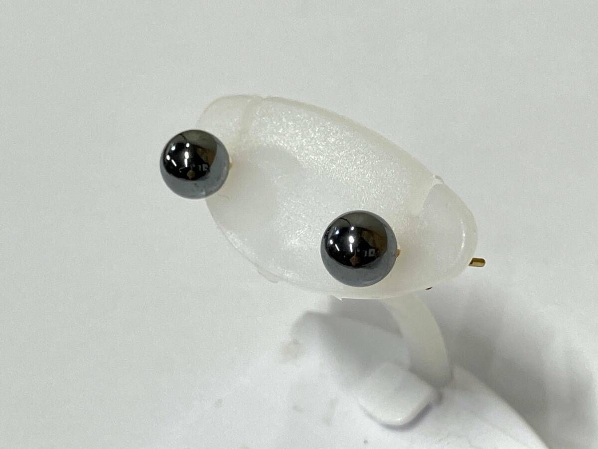 針に歪みあり K18 ゴールド 総重量約1.0g 黒色石 ピアス