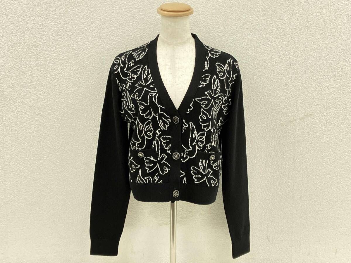 CHANEL シャネル 長袖 ニット カーディガン バード ブラック P72120K10347 カシミヤ サイズ38