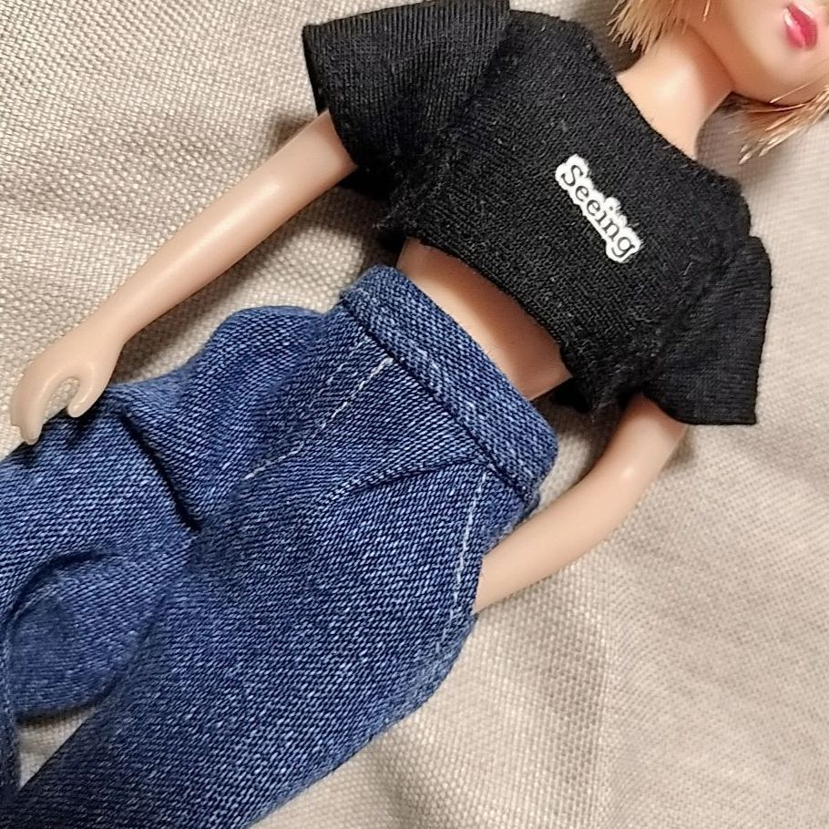 92】2点セット へそ出し パンツ Tシャツ リカちゃん ハンドメイド 服