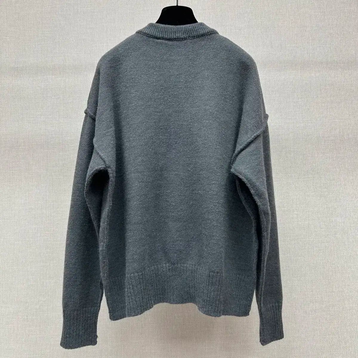 アミ ユニセックス カジュアル ロゴ グレー ニット カーディガン