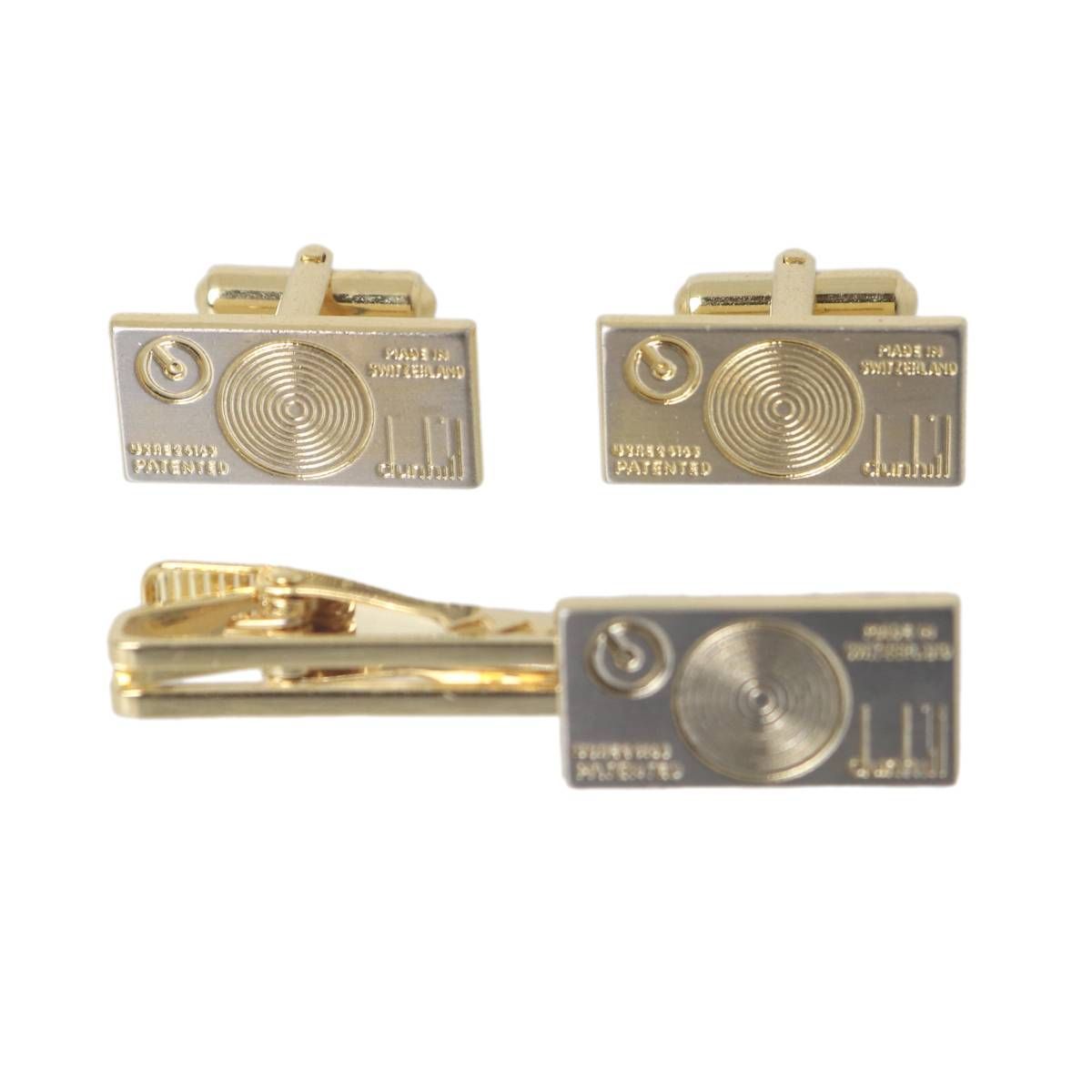 Dunhill ダンヒル 底面デザイン カフス タイピン セット ゴールド カフス 11.8×23.9 mm タイピン 51×11.9 mm NT Bランク