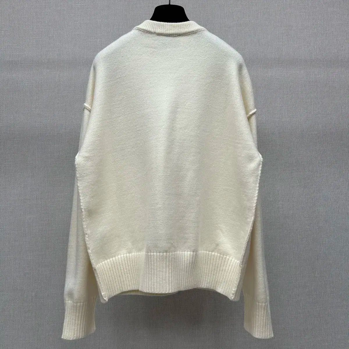 アミ ユニセックス カジュアル ロゴ ベージュ ニット カーディガン