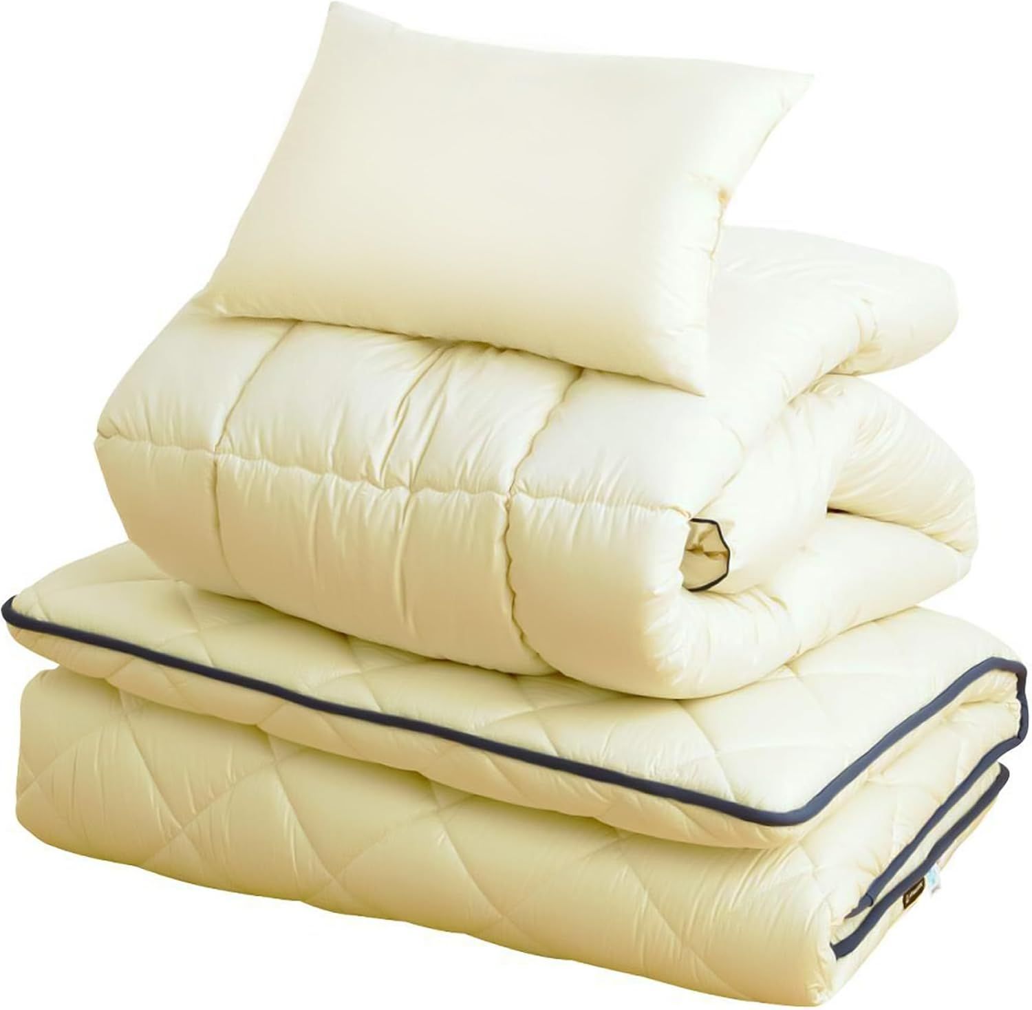 お布団工房 日葵 布団セット 3点セット シングル アイボリー 羊毛 明治創業のものづくり 自社製造の固綿で腰ラク 防ダニ 抗菌 防臭 吸汗 速乾 コンパクト梱包 アプロディーテ