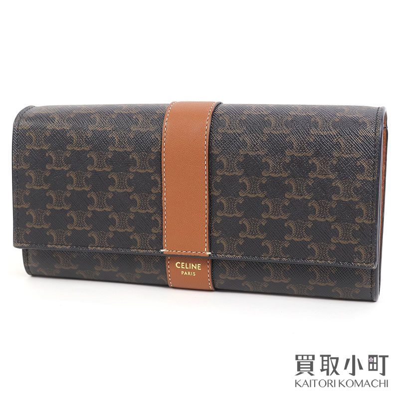 ~11 20まで セリーヌ CELINE ラージフラップウォレット トリオンフキャンバス タン 二つ折り長財布