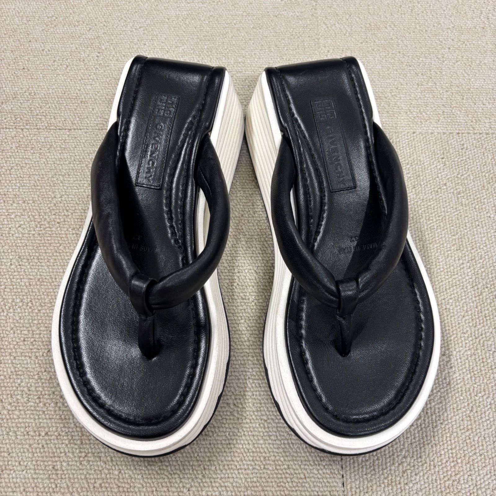 ジバンシー ブラック and ホワイト KYOTO プラットフォーム ソング サンダル ビーチサンダル サイズ37 男女兼用