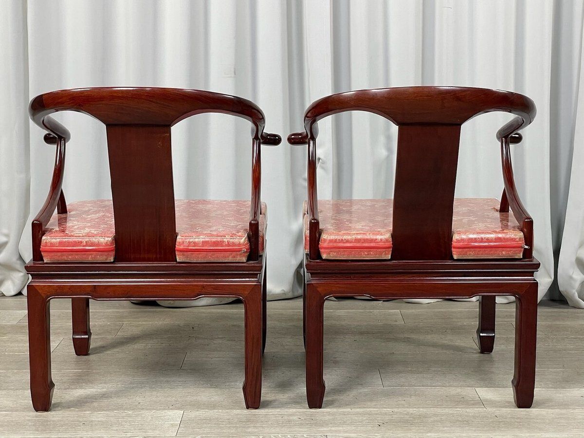 GT97 唐木家具 花梨材 総無垢 螺鈿細工 アーム チェア ダイニング 2脚