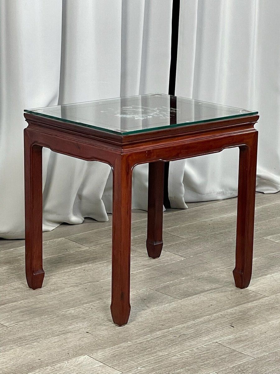 GT98 唐木家具 花梨材 総無垢 螺鈿細工 サイド テーブル ナイト ガラス 神奈川県秦野市 A1