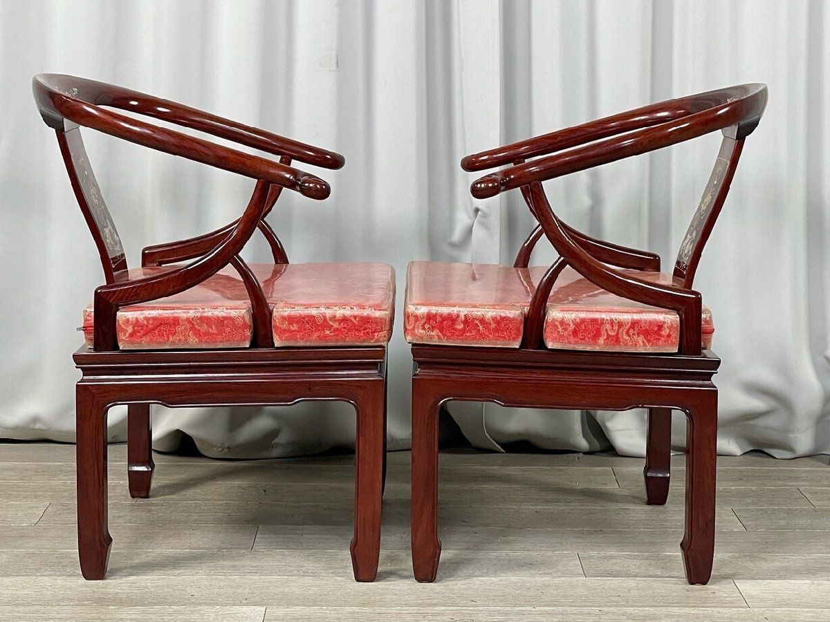 GT97 唐木家具 花梨材 総無垢 螺鈿細工 アーム チェア ダイニング 2脚セット 1人掛け ソファ 神奈川県秦野市 22