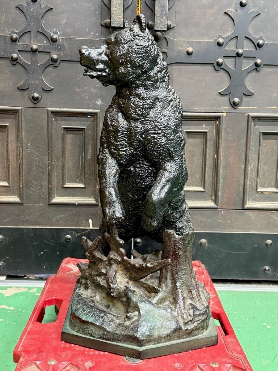 F2942 熊 彫像 鉄製 置物 オブジェ 金属工芸 クマ A1