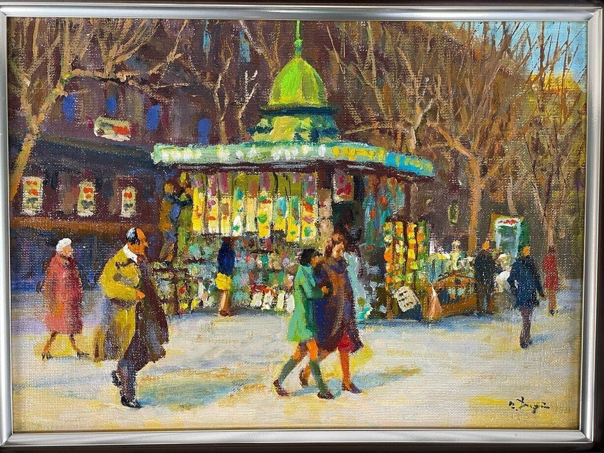 2991 杉英治 小春日和 バルセロナ 油彩画 F4号 額装 M6