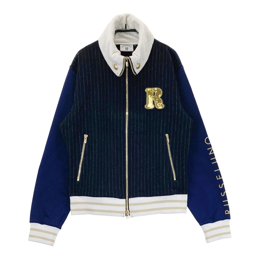 サイズ 2 RUSSELUNO ラッセルノ ジップジャケット フリース切替 ストライプ柄 ネイビー系 240101434533 ゴルフウェア レディース ストスト