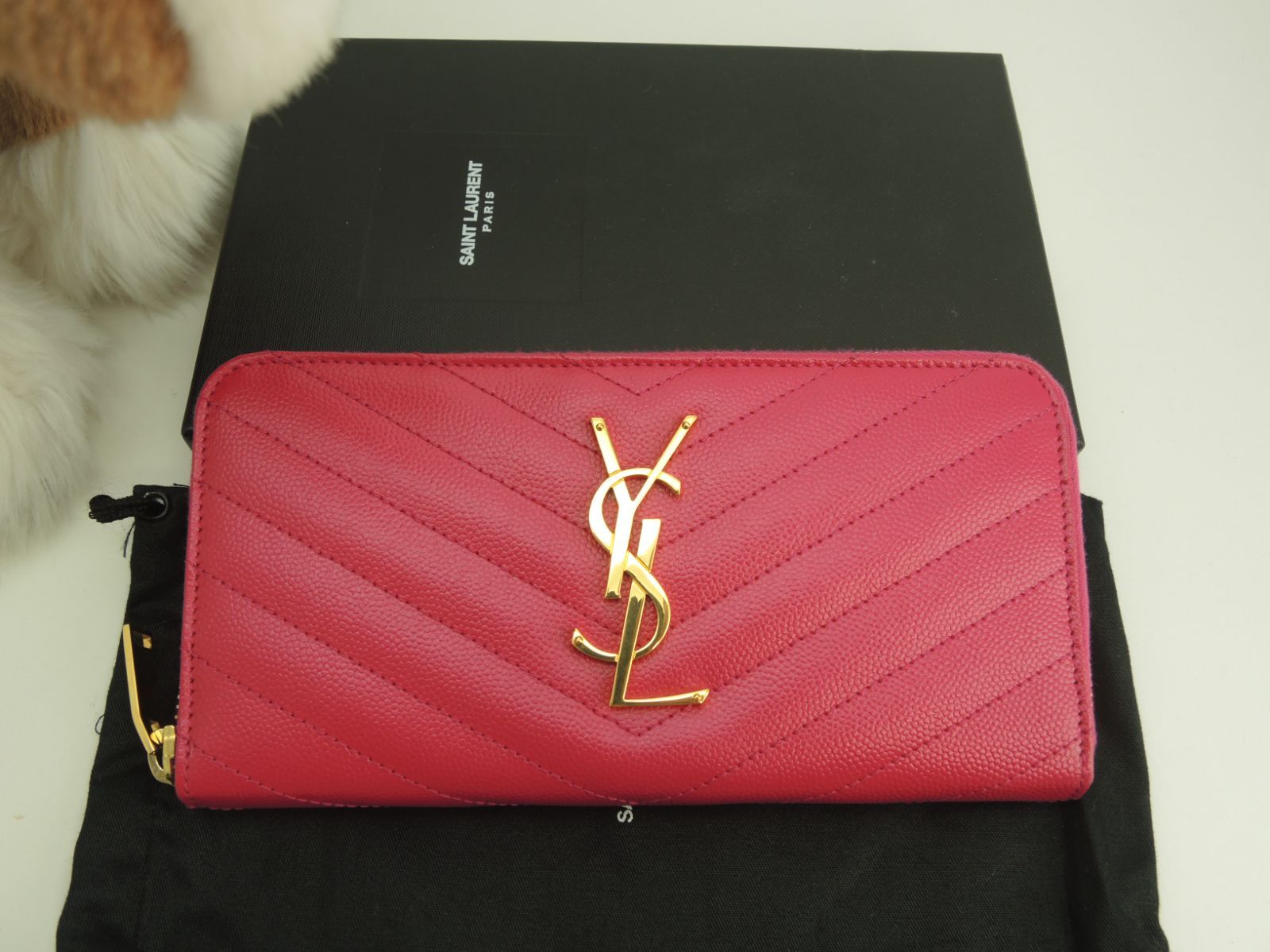 サンローラン ロングウォレット YSL レザー/ピンク ラウンドジップ長