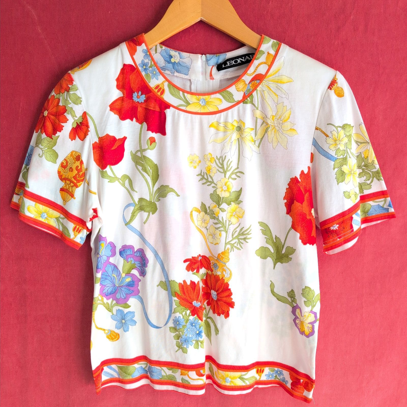 LEONARD レオナール トップス カットソー 半袖 花柄 エレガント レディース サイズL