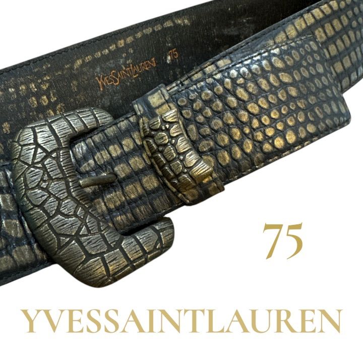 イヴサンローラン Yves Saint Laurent ヴィンテージ ベルト ブラック ゴールド 幅4.4cm 75