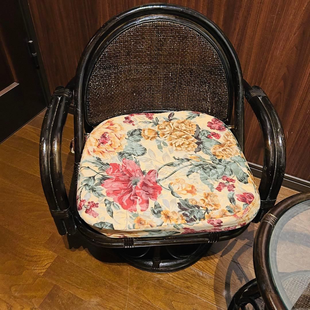 ラタン 座椅子 2脚 テーブル 3点セット サイドテーブル