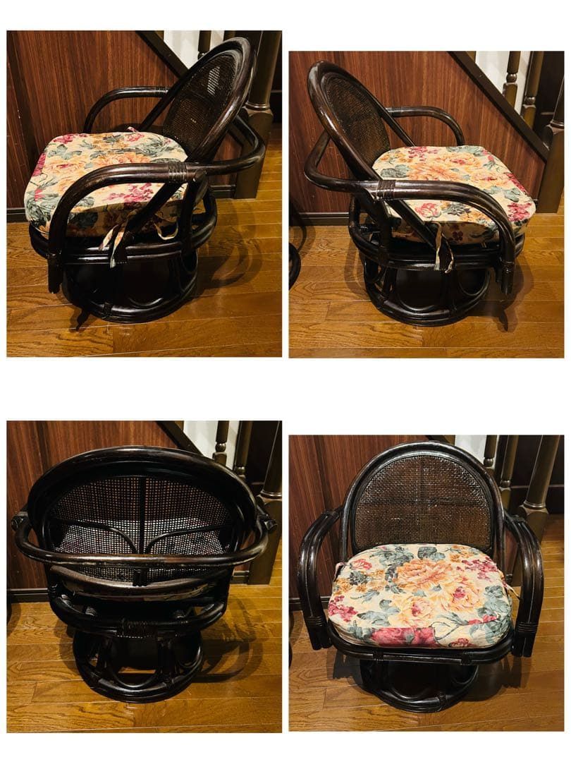 ラタン 座椅子 2脚 テーブル 3点セット サイドテーブル MARWIL-DEMENAGEMENTS_CH