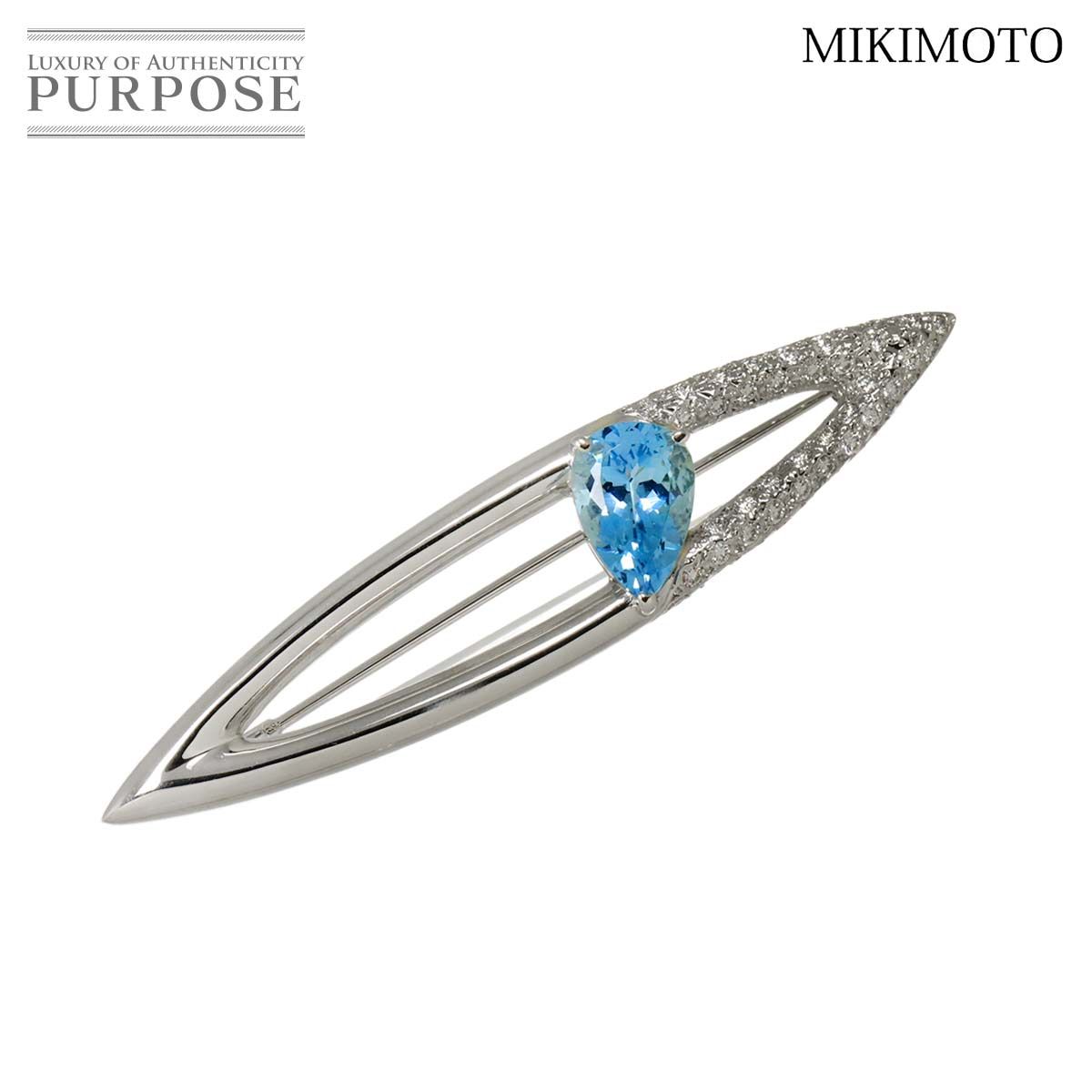 ミキモト MIKIMOTO アクアマリン 2.27ct ダイヤ 0.68ct ブローチ K18 WG ホワイトゴールド 750Booch ソーティング付き 90294943