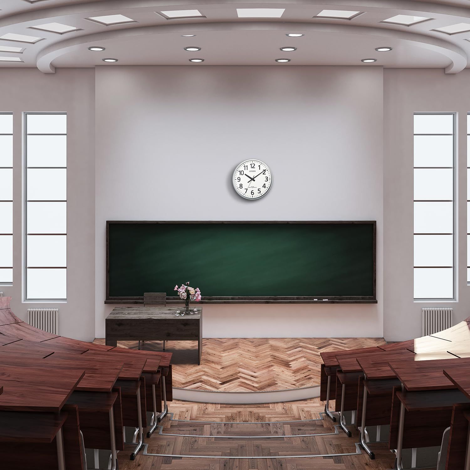 リズム RHYTHM 掛け時計 電波時計 オフィス 大型 屋内用 静音 連続秒針 シルバー Φ50x5.3cm 工場 事務所 シチズン CITIZEN 8MY547-019