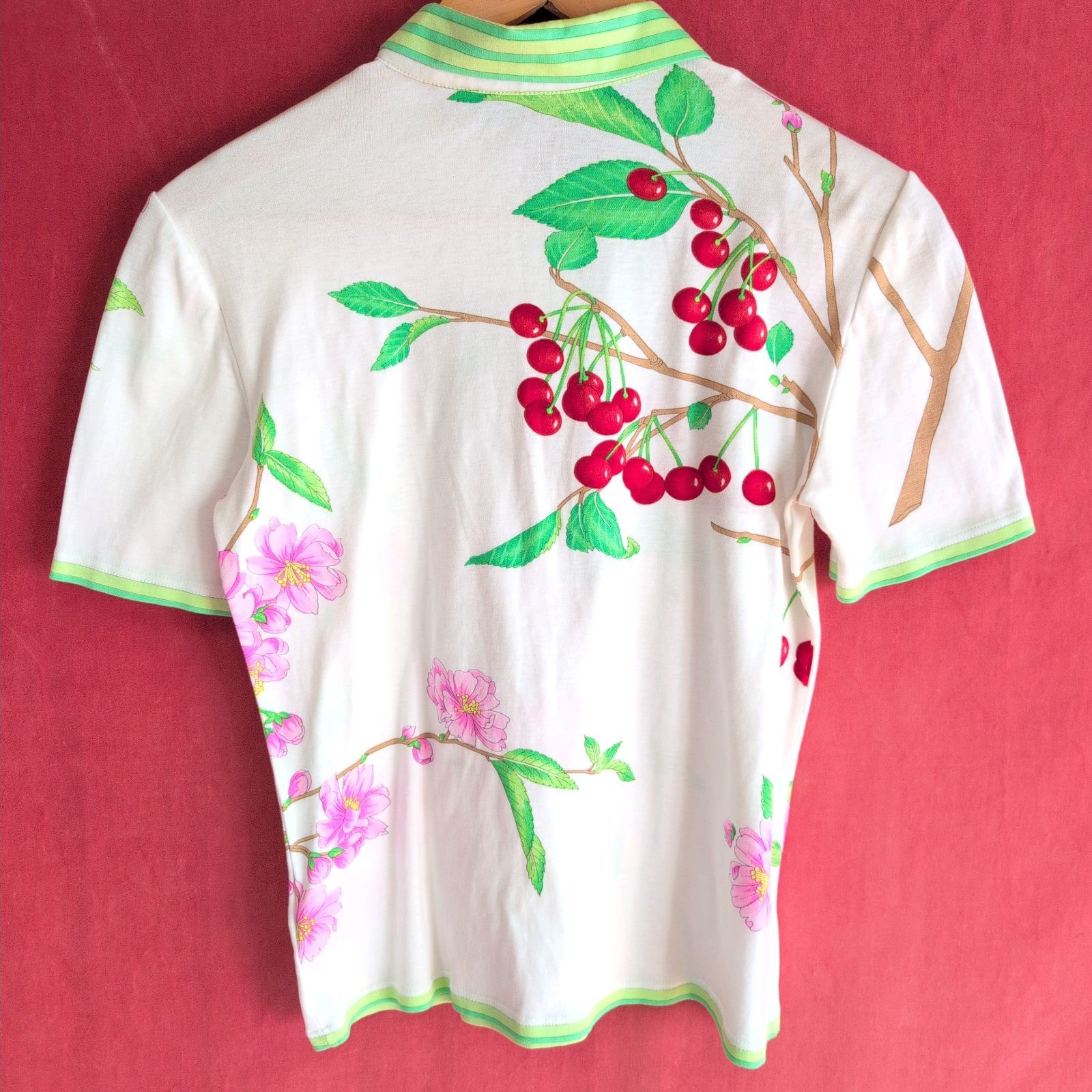LEONARD レオナール トップス 半袖 ポロシャツ スポーツ 花柄 さくらんぼ柄 レディース サイズS