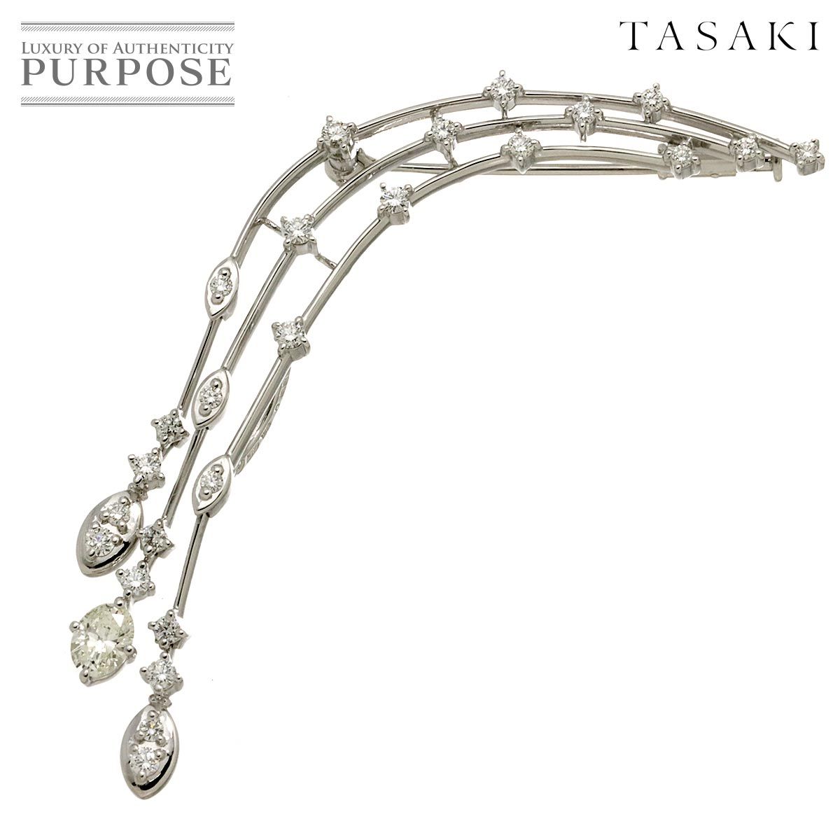 タサキ TASAKI ダイヤ 0.58ct 0.354ct ブローチ K18 WG ホワイトゴールド 750 田崎真珠 Diamond Brooch 90297854