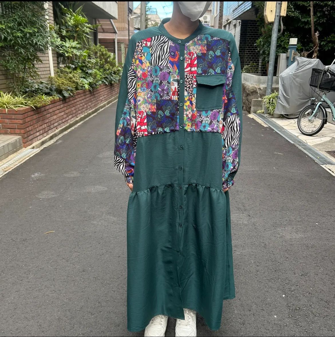 ScoLar 柄切替前開きワンピース 153679