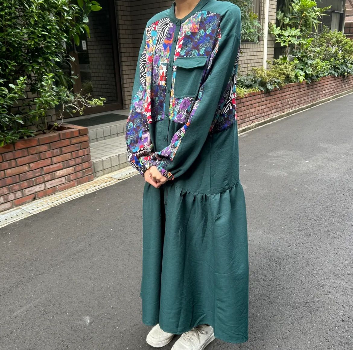 ScoLar 柄切替前開きワンピース 153679