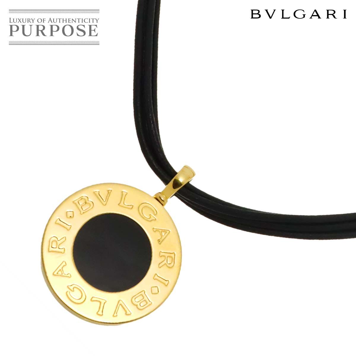 ブルガリ BVLGARI ダブルロゴ オニキス ネックレス 37cm K18 YG SS
