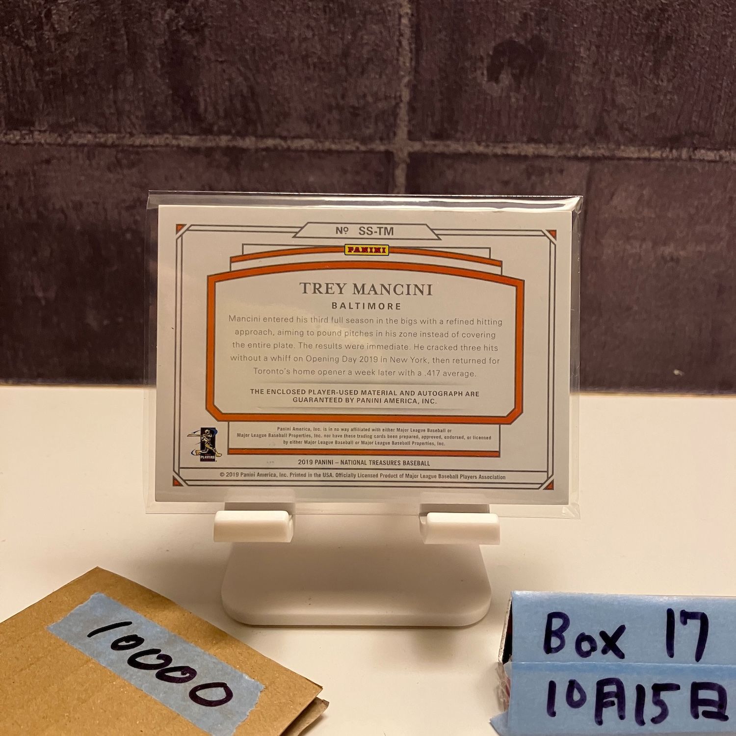2019 Panini National Treasures Trey Mancini 11 25 直筆サインカード Baltimore Orioles Shadowbox Signatures ジャージ カード