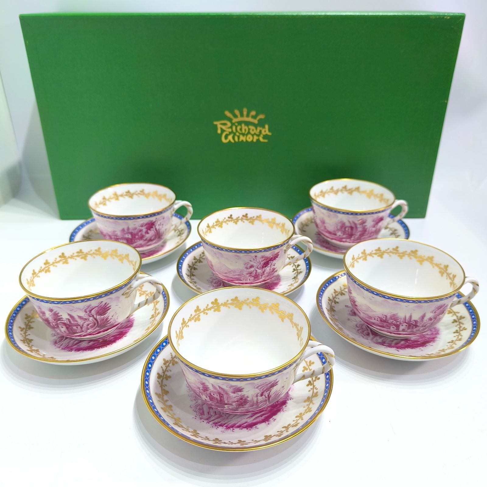 リチャードジノリ ティーカップ&ソーサー ポルポラ 6客セット 手描き Ginori 1735 Paesaggio Porpora