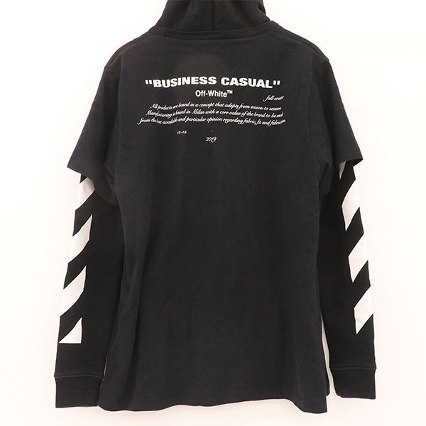 オフホワイト OFF-WHITE 重ね着風 フーディー パーカー ブラック コットン100％ XS メンズ yy 4000064800900495