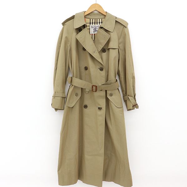 バーバリー BURBERRY ダブル ノバチェック ロング トレンチコート カーキ系 表示サイズ11A レディース yy 4000064801600096