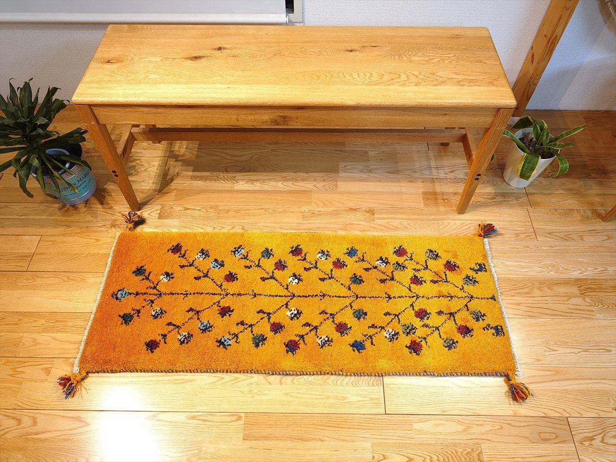 ペルシャ ギャッベ ミニランナー ラグ 116x43cm 黄金色 生命の木 RJ15474