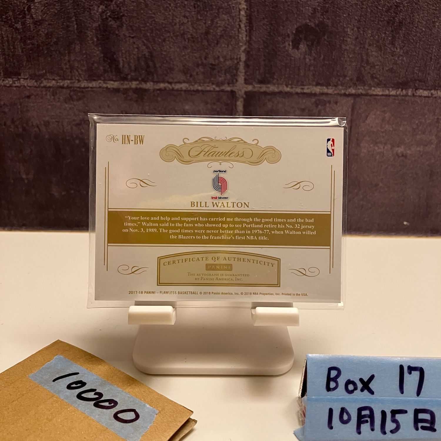 2017-18 Panini Flawless Bill Walton 03 25 直筆サインカード Portland Trail Blazers Honored Numbers カード
