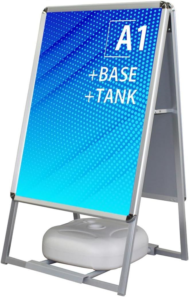 Hotdogger A型看板 スタンド型 両面 A1 ポスター 看板 ベース 容器型重し 3点セット防水 屋外 立て看板 風対策重し アルミフレーム製