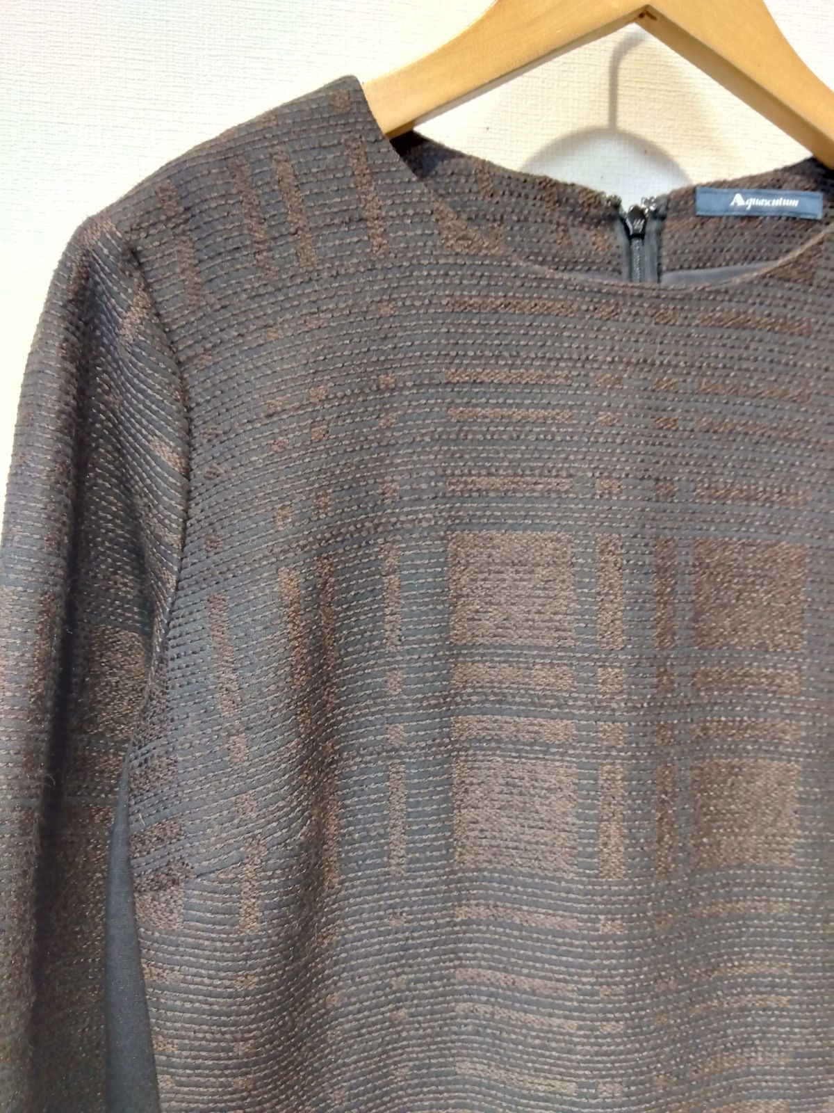 M20 Aquascutum アクアスキュータム ワンピース 茶系 シンプル 7分袖 Mサイズ
