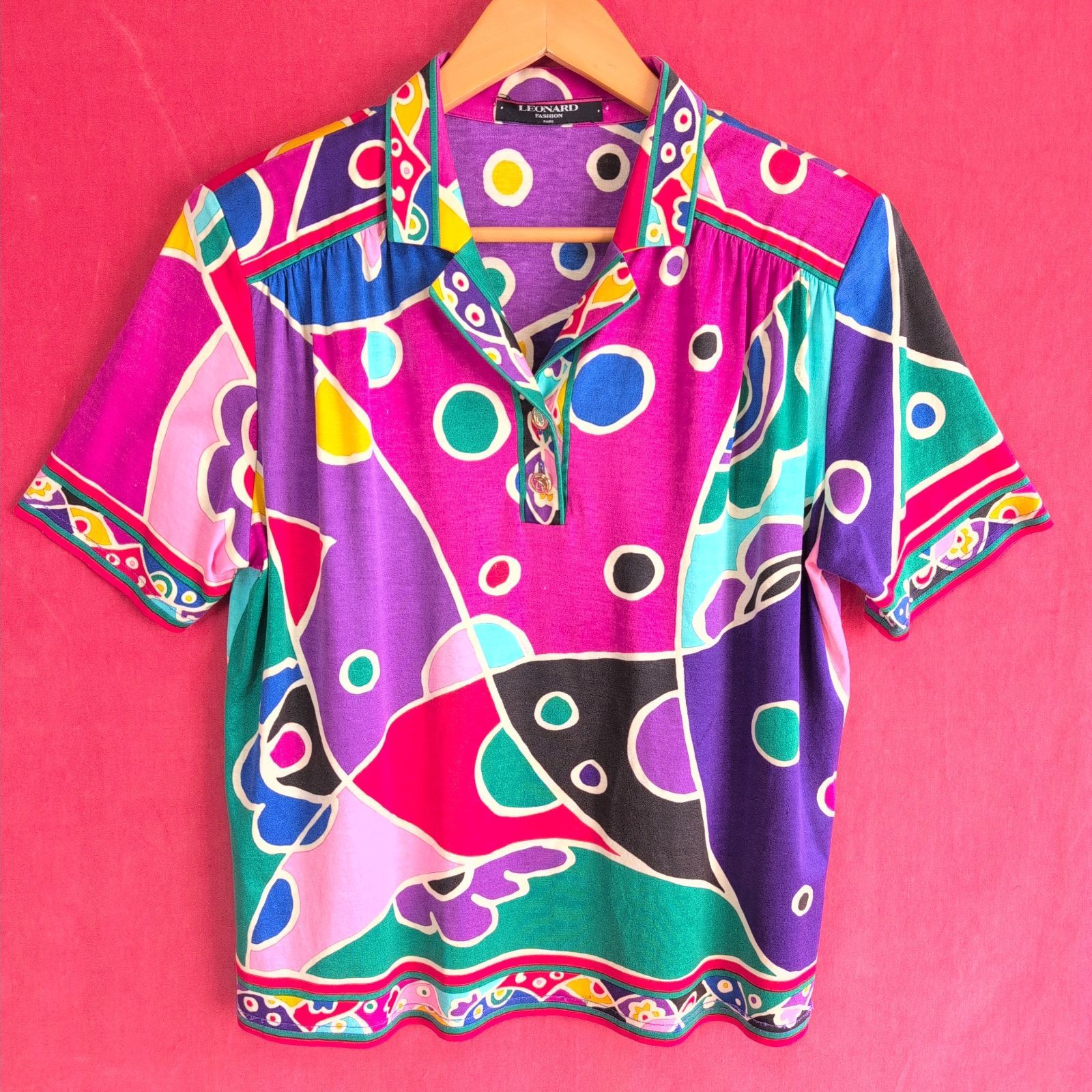 LEONARD レオナール トップス 半袖 開襟タイプ 多柄 エスニック調 レディース サイズL