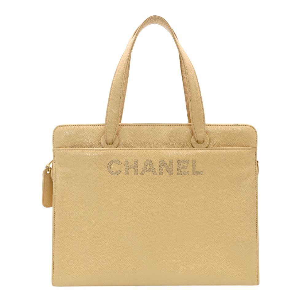 シャネル CHANEL バイシーライン トートバッグ キャビアスキン ベージュ レザー ショルダー ヴィンテージ 7-10-682