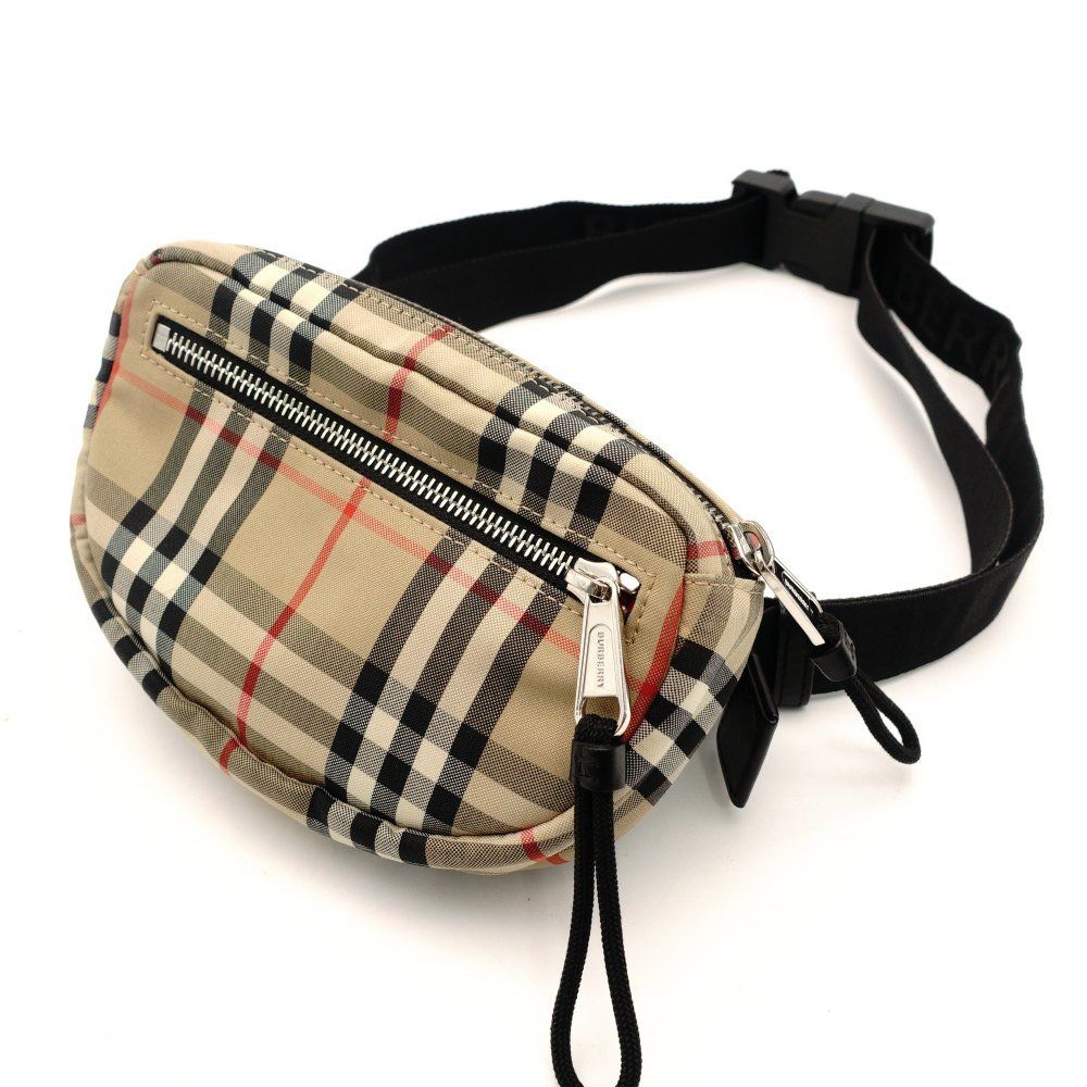 バーバリー BURBERRY ベルトバッグ ウエストポーチ ノバチェック ナイロン ベージュ×ブラック ウエストバッグ ボディバッグ 7-10-782