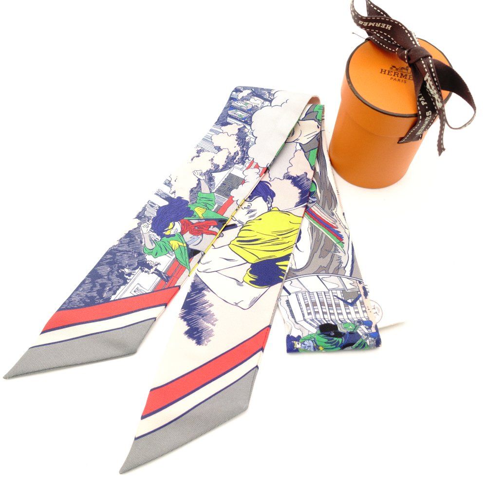 エルメス HERMES ツイリー WOW スカーフ シルク100％ マルチ アメコミプリント き 7-6-413-1
